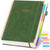 LABUK 5 Subject Notebook College Ruled with Movable Tab Dividers, 300 Pages 8"x10"/B5 Leather Hardcover Spiral Notebook, 100GSM Thick Journal Notebooks for Work, School, Green