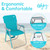 #WEJOY Tall Folding Beach Chair for Adults, Lightweight Beach Chair with Shoulder Straps, High Back Camping Chairs with Hard Armrest, Supports 300lbs for Outdoor Lawn Concert (Cyan)