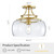 WUZUPS Chandelier Rustic Farmhouse Industrial Round Semi-flushmount Ceiling LED Light Fixture with Clear Glass Shades for Bathroom Kitchen Foyer Entryway, H 11.8" x W 13.4", E26 Base, Gold