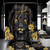 4 Piece Black and Gold Shower Curtain Set with Rugs, Majestic Lion & Golden Rose Art, Luxury Aesthetic Waterproof Fabric Bathroom Decor, Non-Slip Mats & Toilet Lid Cover