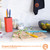 MasterChef Knife Block Set of 6 Kitchen Knives, Extra Sharp Stainless Steel Blades for Professional Cutting with Non Stick Coating & Soft Touch Easy Grip Handles in a Red Universal Block, Vivid Color