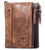 BULLCAPTAIN Genuine Leather Wallet for Men Vintage Bifold with Double Zipper Pockets (Brown)