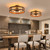 6-Light Large Rustic Farmhouse Wood Flush Mount Ceiling Light Fixture 20 inch Oak Wood and Metal Round Drum Semi Flush Mount Ceiling Light for Hallway Entry Farmhouse Bedroom Living Room, Black