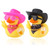 Fukaisu 2pcs Novelty Rubber Ducks, Cool Rubber Ducky with Sunglasses, Necklace, Cowboy Hat, Scarf Cute Car Decoration Accessory for Lovers Friends Family