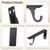 4 Pcs Heavy Duty Closet Rod Bracket with Hook, Wall Mounted Closet Shelf Brackets, Black Steel Rod Support Bracket with Screws for Closet Garage, 11.18 x 4.7 x 1.6 in