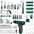 Tool Set: Tool Kit with 12V Cordless Drill, Hand Toolbox with storage case, Mechanic Tool set for Home Repairs, Green