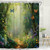 Emwnodti Fantasy Forest Shower Curtain，Green Nature Tree Butterflies Flower Garden Landscape Scene Bathroom Decoration，Polyester Fabric Waterproof Bath Curtain 72x72 Inch with 12 Hooks