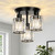 ROTTOGOON Crystal Semi Flush Mount Ceiling Light, 3-Light Modern Close to Ceiling Light Fixtures, Black Kitchen Light Fixture with Crystal Shade, Farmhouse Light Fixture for Hallway Living Room