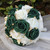 Ljxoaieu Artificial Bridal Bouquet Weddings, Dark Green and Ivory-Colored Artificial Roses, Gold Beads & Satin Ribbon, Bouquet for Wedding Ceremony Anniversary Party Home Decor.