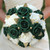 Ljxoaieu Artificial Bridal Bouquet Weddings, Dark Green and Ivory-Colored Artificial Roses, Gold Beads & Satin Ribbon, Bouquet for Wedding Ceremony Anniversary Party Home Decor.