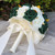 Ljxoaieu Artificial Bridal Bouquet Weddings, Dark Green and Ivory-Colored Artificial Roses, Gold Beads & Satin Ribbon, Bouquet for Wedding Ceremony Anniversary Party Home Decor.