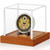 JupDec Coin Display Case, Clear Acrylic Showcase with Wood Base & Alloy Holder for Single Challenge Coin, UV Protection Souvenirs and Collectibles Box, Ideal Gift for Coin Fans, Brown