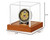 JupDec Coin Display Case, Clear Acrylic Showcase with Wood Base & Alloy Holder for Single Challenge Coin, UV Protection Souvenirs and Collectibles Box, Ideal Gift for Coin Fans, Brown