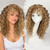 Eawwii Curly Wig with Bangs for women, 18 Inch Honey Blonde Glueless Wigs