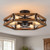 6-Light Large Rustic Farmhouse Wood Flush Mount Ceiling Light Fixture 20 inch Oak Wood and Metal Cage Semi Flush Mount Ceiling Light for Hallway Entry Farmhouse Bedroom Living Room, Black
