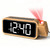 Netzu Wooden Projection Alarm Clock, Loud Digital Plug-in Clock with 180° Rotatable Projector, 5 Volumes, 12 Ringtones, Snooze for Bedroom Ceiling Wood Decor