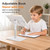 Adjustable Book Stand with Clip, 7-Angle Reading Holder, Detachable Upper Panel, 13.8 x 10.6 in Reading Board, 9.84-21.65 in Height Range, Heavy Base for Tablets, Textbooks, Cookbooks, Laptops, White