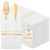 Roshtia 50 Pack Disposable Dinner Napkins with Pocket, White, Gold