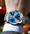 OLEVS Watch for Men Diamond Business Dress Analog Quartz Stainless Steel Waterproof Luminous Date Two Tone Luxury Casual Wrist Watch, Blue Watch for Men