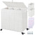 Greenstell Laundry Hamper with Wheels&Lid,130L Large 3 Sections Clothes Hamper with 2 Types Removable Liner Bags, 5 Mesh Laundry Bags, Handwoven Divided Laundry Basket White