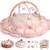 HAN-MM 5-in-1 Convertible Baby Play Gym with 6 Toys, Tummy Time Mat for Sensory Development, Baby Activity Center from Newborn to Toddler, Ball Pit, Cat & Dog Bed, Soft Plush Pet Bed, Pink