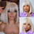 Glueless Wigs Platinum Blonde Bob Wig Human Hair with Bangs, HD Lace Pre plucked Blunt Cut, 12 Inch Short Bob Wigs with Bangs Brazilian Virgin Hair, #60 Silver Gray White Ash Blonde Wig Human Hair
