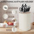 Knife Block Without Knives with Sharpening Stone Large Volume with Scissors Slot Knife Holder Qoosea Easy Cleaning Detachable Knife Storage Space Saver for Kitchen White