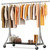 HOKEEPER Clothes Rack with Wood Shelves Height Adjustable Clothing Rack with Lockable Wheels 500LBS Portable Wooden Garment Closet for Bedroom, Living Room, Laundry, Balcony, Silver HOKEEPER Clothes Rack with Wood Shelves Height Adjustable Clothing Rack with Lockable Wheels 500LBS Portable Wooden Garment Closet for Bedroom, Living Room, Laundry, Balcony, Silver