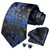 HISDERN Black Royal Blue Ties for Men Floral Mens Ties Handkerchief Cufflinks Set Wedding Tuxedo Necktie and Pocket Square