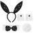Bohend Rhinestone Bunny Costume Accessory Set with Black Ears Headband, White Cuffs, Bowtie and Tail (White)