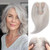 Uaismewow Hair Toppers for Women Real Human Hair Silver Grey Hair Toppers for Women with Thinning Straight Clip in Hairpieces with Natural Breathable Soft Base for Old Ladies Hairloss&Wide Part