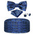 JUNMEISI Paisley Cummerbund and Bow Tie Set Adjustable Formal Men's Blue Cumberbund Tuxedo Bowtie Cufflinks Set & Pocket Squares