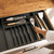 KitchenEdge Premium Silverware, Flatware and Utensil Organizer for Kitchen Drawers, Food-Safe Contract Grade, Expandable from 18 to 33 In, Black Bamboo KitchenEdge Premium Silverware, Flatware and Utensil Organizer for Kitchen Drawers, Food-Safe Contract Grade, Expandable from 18 to 33 In, Black Bamboo