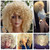 Lady Miranda Blonde Curly Wig Afro Kinky Curly Wigs with Bangs Medium Length Blonde Afro Wig Heat Resistant Synthetic Full Wigs For Women