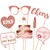 80th Birthday Party Photo Booth Props and Signs, Rose Gold 80 Birthday Party Selfie Props Kit with Sticks for Women,Eighty 80th Happy Birthday Party Decorations Supplies Favors