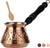 DEMMEX Thickest Copper Turkish Greek Arabic Coffee Pot, Stovetop Coffee Maker, Cezve Ibrik Briki with Wooden Handle & Spoon, Hand Engraved