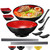 Unbreakable Ramen Bowl Set with Chopsticks and Spoon: 2 large Japanese Style Melamine Ramen Bowls, Dipping Bowls and Chopstick Stands for Asian Pho Soup Thai Miso Udon Wonton (2 Bowl Set, Red-Black)