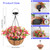 Solar Hanging Artificial Flower Basket: Light up Fake Plant with Colorful Lights 2 Lighting Modes for Outdoor - 10 Inch Lighted Hanging Baskets with Pink Faux Flowers for Porch Garden Patio House