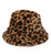 Women's Leopard Print Faux Fur Bucket Hat Fluffy Winter Warmer Plush Fisherman Cap