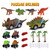 CUTE STONE Dinosaur Truck for Kids 3-5, Dinosaur Transport Truck with Dinosaur Toys and Play Mat, 2 Friction Powered Cars, 4 Pull Back Dinosaur Cars, Dino Car Playset for Boys