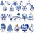 Meooeck 40 Pieces Christmas Chinoiserie Ornaments Blue and White Porcelain Imitation Appearance Wooden Ornaments Hanging Chinoiserie Decorations Bird Tree Snowflake Deer Decoration for Xmas Tree