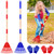 2 Pcs 35'' Kids Rakes for Leaves - Plastic Rake Head with 2 Pairs Kids Gloves, Small Kids Lawn Rakes Detachable Wooden Handle, Autumn Garden Tool Set for Kids Boys and Girls, Red & Blue, 3yr+
