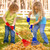 2 Pcs 35'' Kids Rakes for Leaves - Plastic Rake Head with 2 Pairs Kids Gloves, Small Kids Lawn Rakes Detachable Wooden Handle, Autumn Garden Tool Set for Kids Boys and Girls, Red & Blue, 3yr+