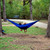 Oak Creek Lost Valley Camping Hammock. Bundle Includes Mosquito Net, Rain Fly, Tree Straps, Compression Sack. Weighs Four Pounds, Perfect for Camping. Lightweight Nylon Single Hammock. Blue and Gray