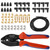 Ratchet Spark Plug Wire Crimping Tool Kit, 180 Degree/90 Degree/Straight Spark Plug Coil Terminals & 24PCS Boots, Ratcheting Wire Crimper Diameter 8.5-8mm (With Spark Plug Wires)