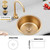 12.6 Inch Gold Round Bar Prep Sink - Single Bowl Countertop, 304 Stainless Steel, RV Sink With Drain Pipe, Drop-In or Undermount