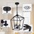 4 Light Chandelier, Industrial Ceiling Light Black Lantern Light Fixtures with Farmhouse Metal Cage Adjustable Height Rustic Geometric Hanging Light E12 Base for Kitchen Island, Entryway, Indoor