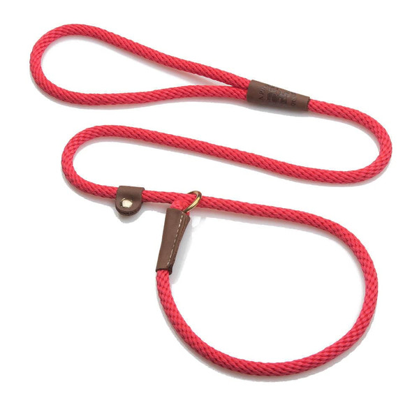 Mendota Pet Slip Leash - Dog Lead and Collar Combo - Made in The USA - Red, 3/8 in x 4 ft - for Small/Medium Breeds