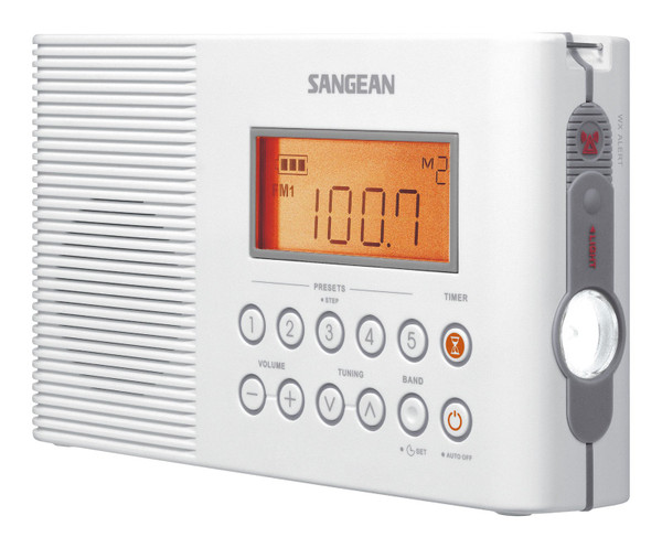 Sangean H201 Shower Radio AM/FM Waterproof, Weather Alert Radio, White