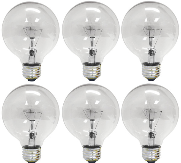 GE Lighting G25 Crystal Clear Incandescent Globe Light Bulb, 25-Watts, Medium Base, 6-Pack